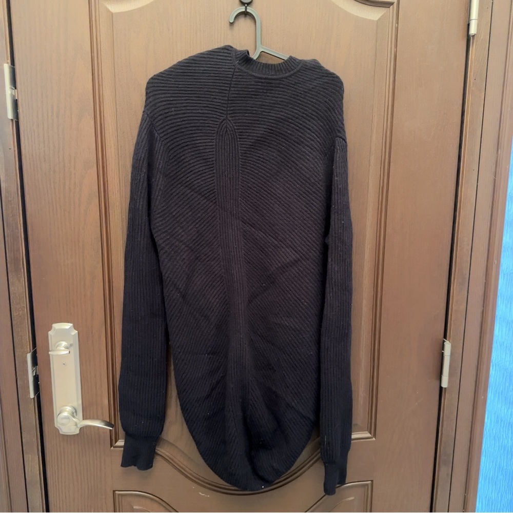 Women's Navy Blue Turtleneck Asymmetrical Wool Sweater